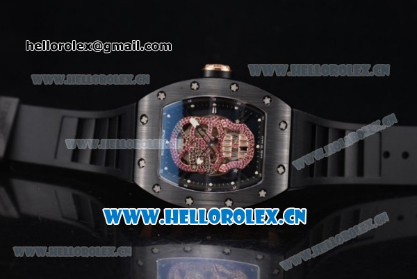 Richard Mille RM052 Miyota 9015 Automatic PVD/Rose Gold Case with Pink Skull Dial and PVD Bezel Black Rubber Strap - Click Image to Close